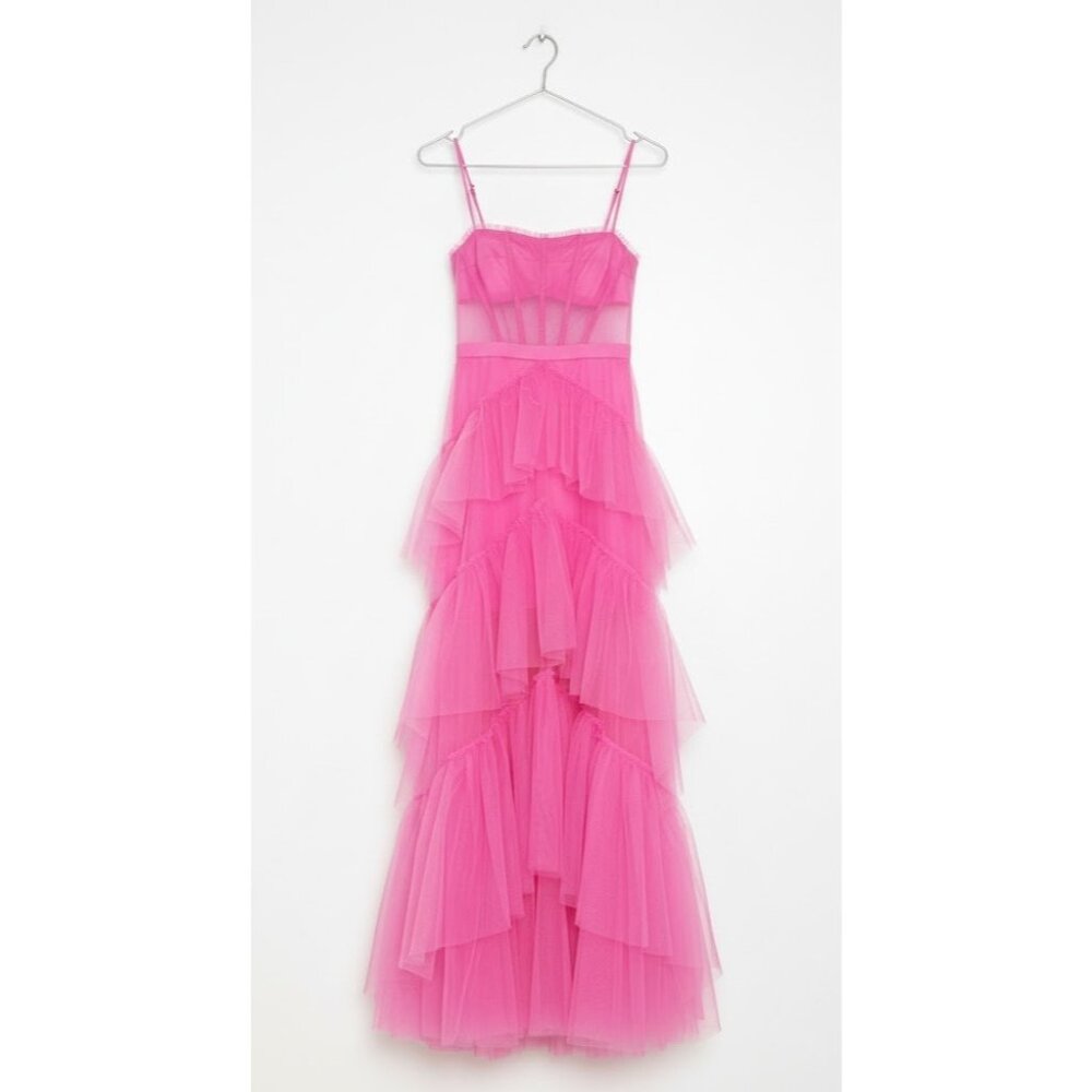 BCBGMaxAzria Hot Pink Tiered Tulle Gown - Picture 6 of 7